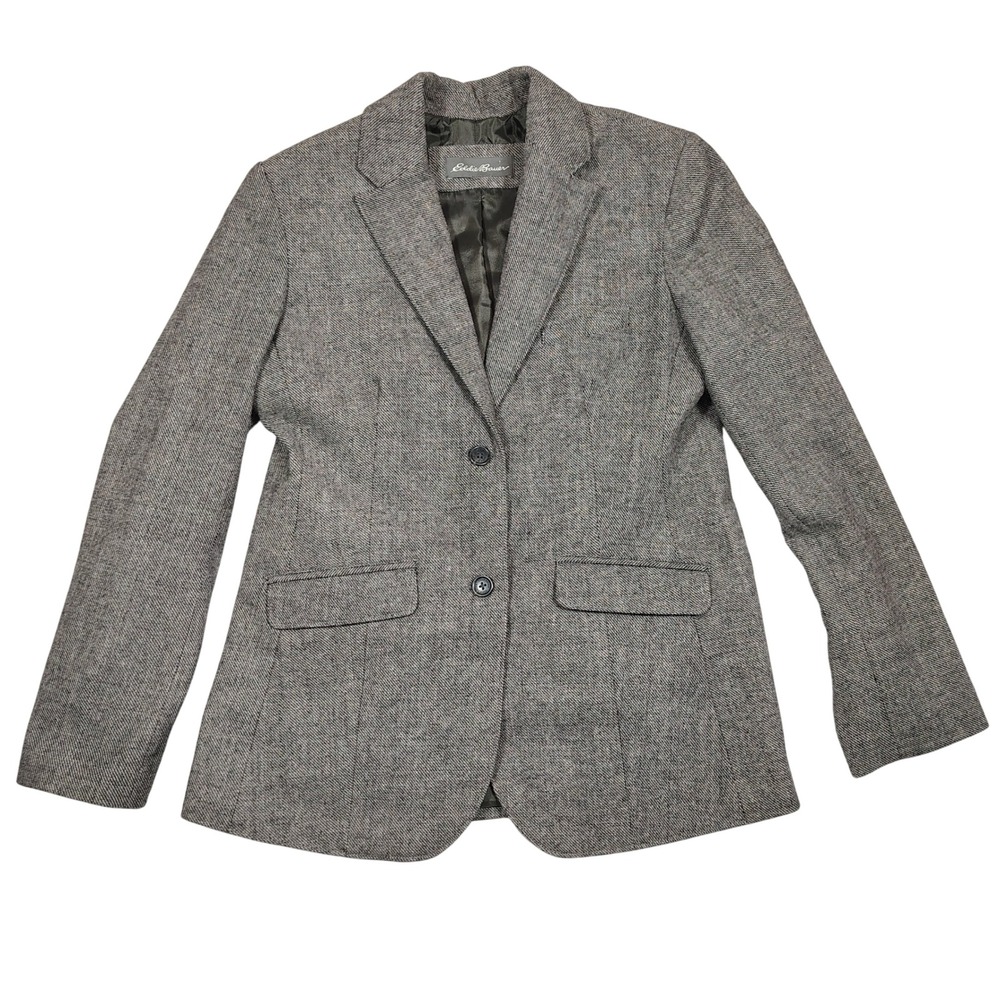 Eddie Bauer Blazer Mens M Grey Herringbone Wool Blend Two Button Sport Coat - Picture 1 of 11